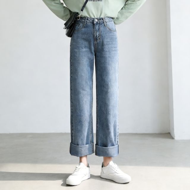 High-Waist Washed Loose Fit Jeans
