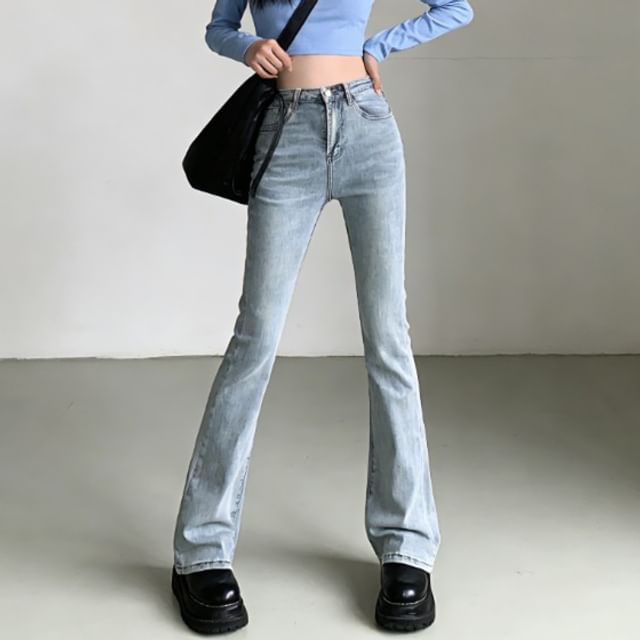 High-Waist Washed Bootcut Jeans
