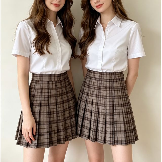 High Waist Plaid Pleated Mini Skirt
