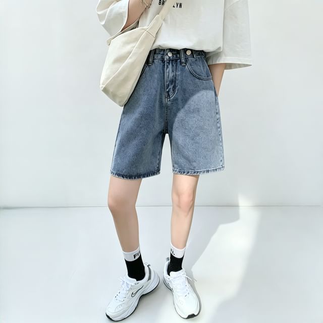 Mid Rise Denim Shorts