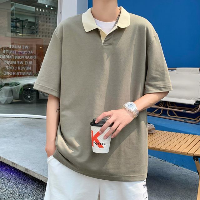 Short-Sleeve Contrast Collar Polo Shirt