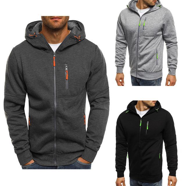 Stand Collar Hooded Contrast Zipper Pull Hoodie