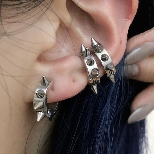 Punk Stainless Steel Stud Hoop Earring / Clip-On Earring