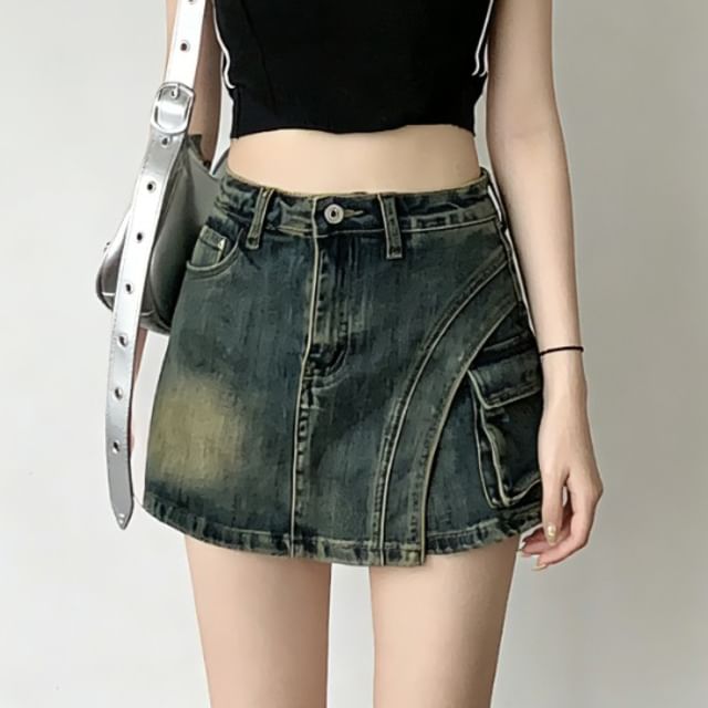 High Waist Asymmetrical Denim Skort