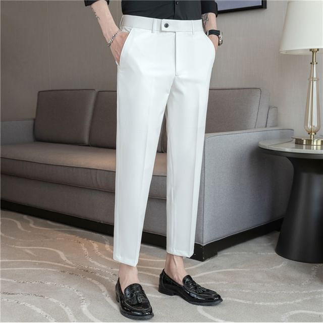 Mid Rise Plain Cropped Straight Leg Dress Pants