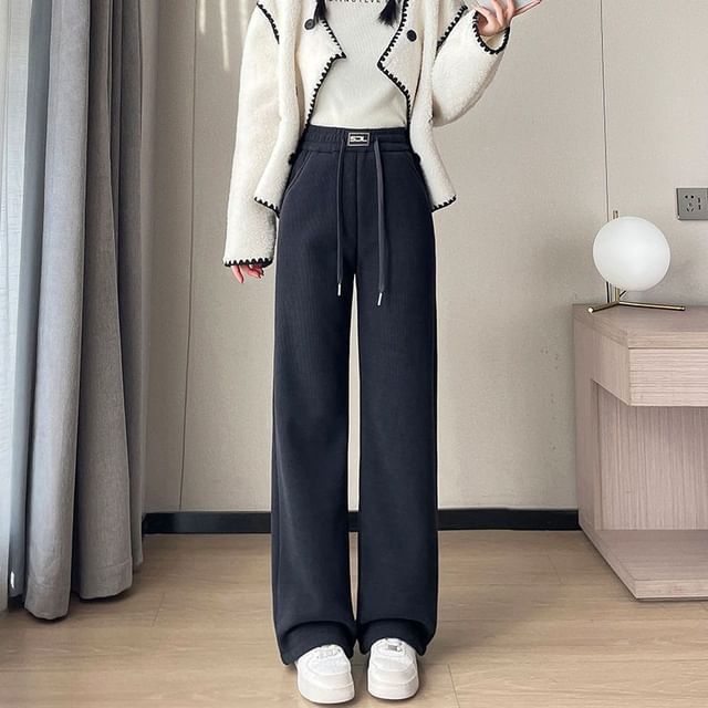 Fleece Lined High Rise Wide Leg Pants