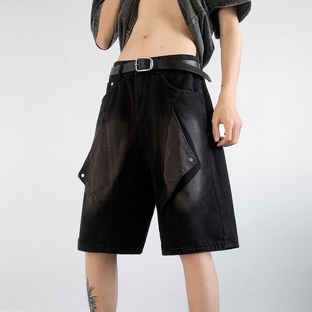 Mid Rise Washed Denim Wide Leg Jorts