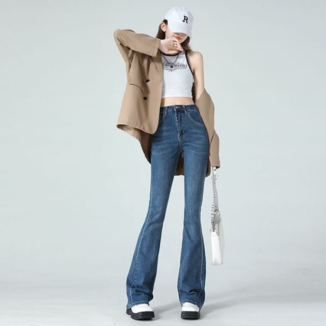 High Waist Washed Flared Jeans (Various Designs)