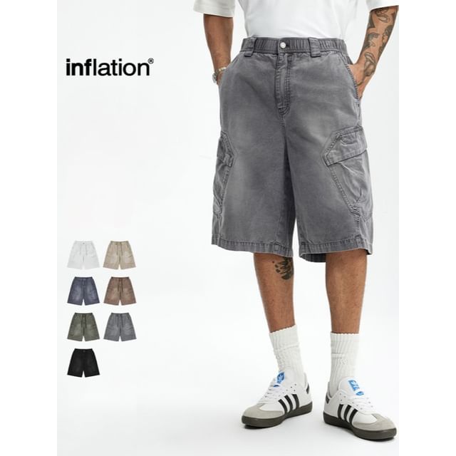 Mid Rise Washed Cargo Shorts