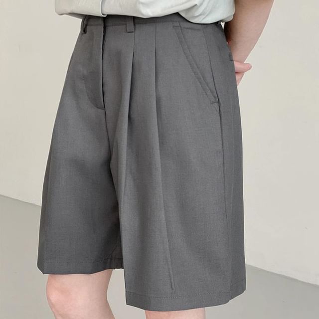 Mid Rise Plain Bermuda Dress Shorts