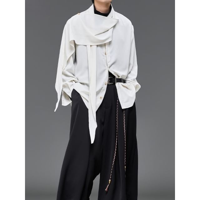 Long-Sleeve Asymmetrical Plain Shirt