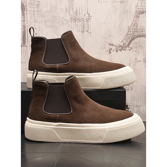 Platform Faux Suede Ankle Chelsea Boots