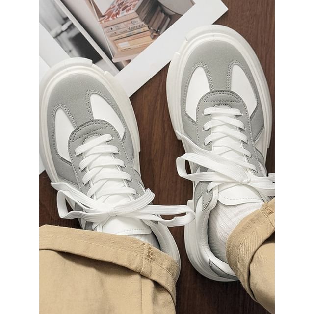 Platform Two Tone Lace-Up Faux Leather Sneakers