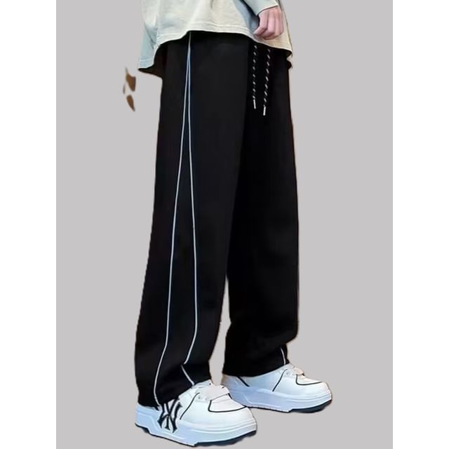 Drawstring Waist Striped Straight Leg Sweatpants