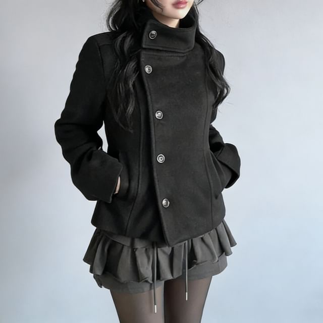 Stand Collar Plain Single Breasted Coat