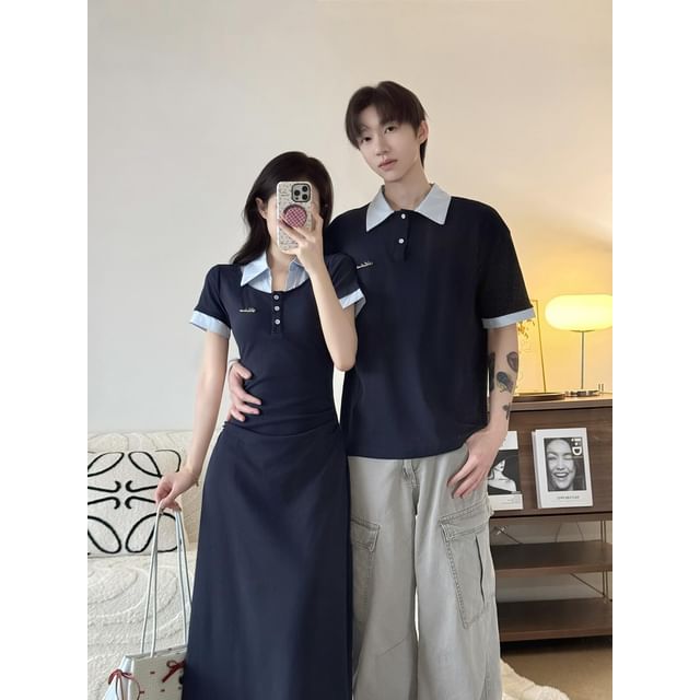 Couple Matching Short-Sleeve Maxi A-Line Polo Dress / Polo Shirt