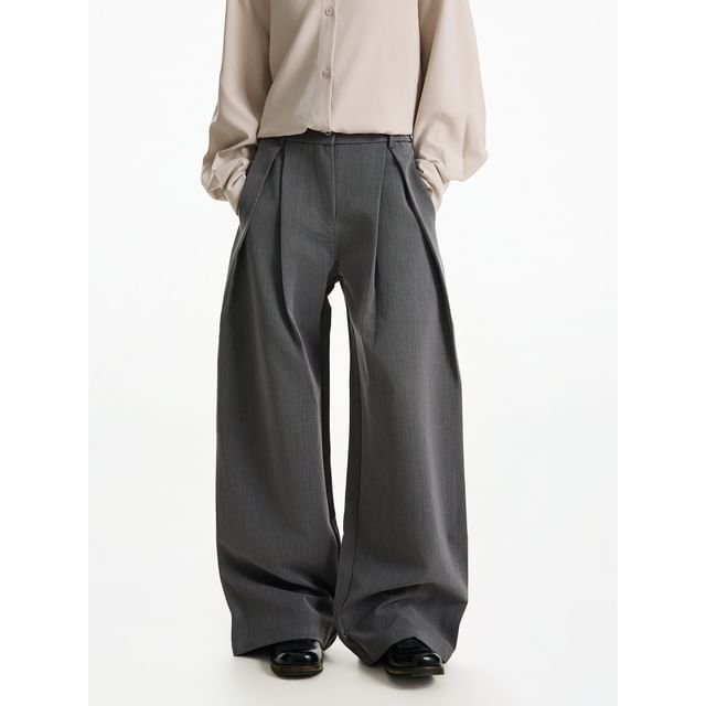 Mid Rise Plain Barrel Leg Baggy Dress Pants