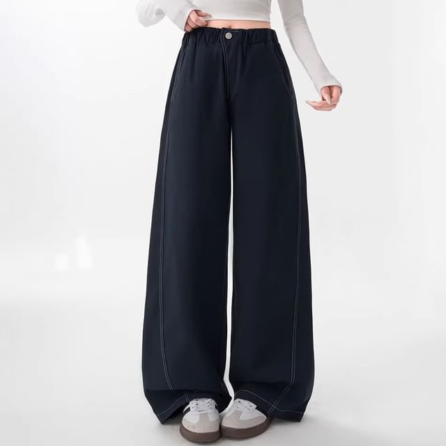 Mid Rise Contrast Stitched Barrel Leg Baggy Jeans