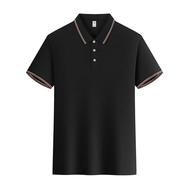 Short-Sleeve Striped Trim Polo Shir