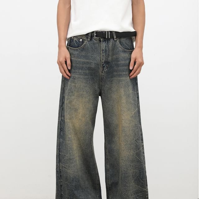 Mid Rise Washed Wide Leg Baggy Jeans