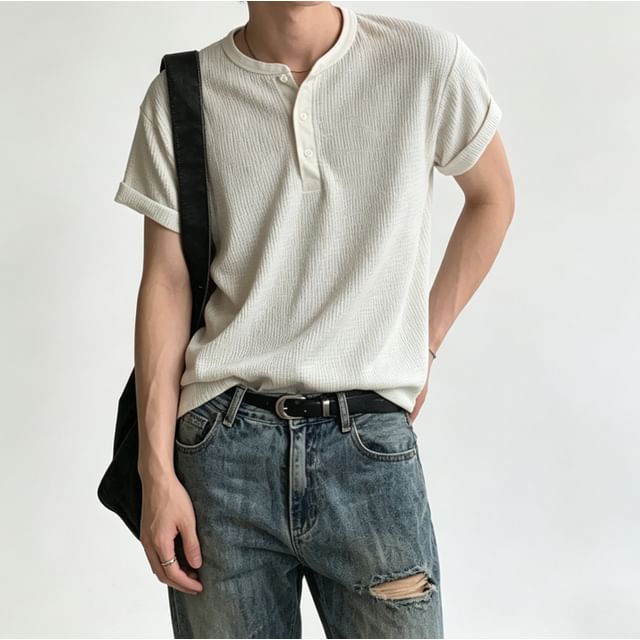 Short-Sleeve Plain Henley T-Shirt