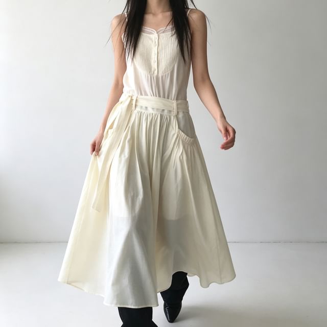 Spaghetti Strap Sweetheart Neckline Henley Plain Maxi A-Line Dress