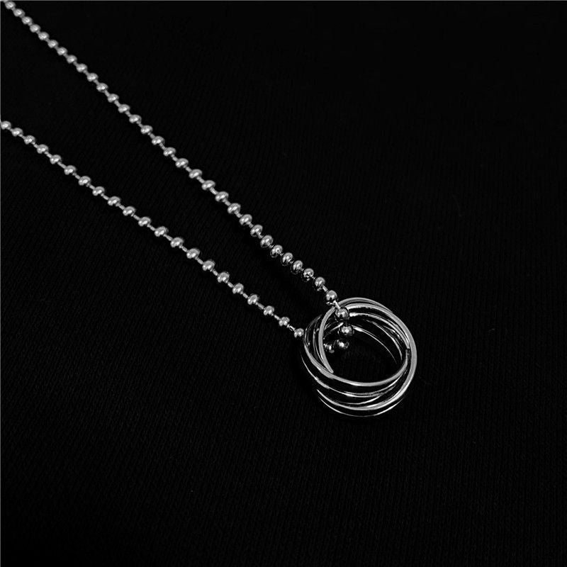 Set of 2: Stacked Ring Pendant Ball Chain Necklace + Paperclip Chain  Necklace