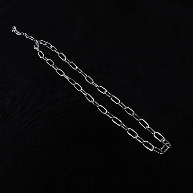 Set of 2: Stacked Ring Pendant Ball Chain Necklace + Paperclip Chain  Necklace