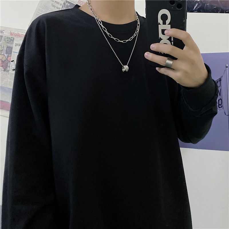 Set of 2: Stacked Ring Pendant Ball Chain Necklace + Paperclip Chain  Necklace
