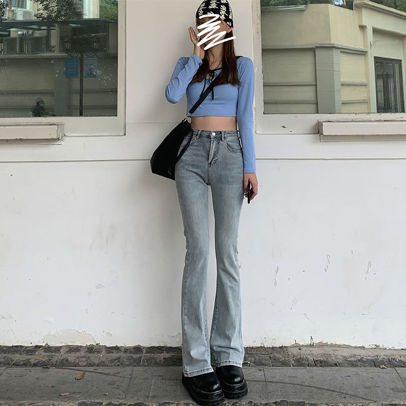 High-Waist Washed Bootcut Jeans