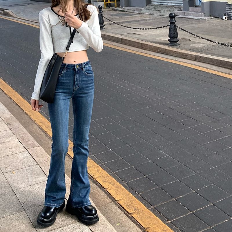 High-Waist Washed Bootcut Jeans
