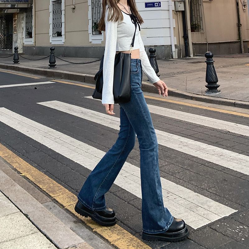 High-Waist Washed Bootcut Jeans