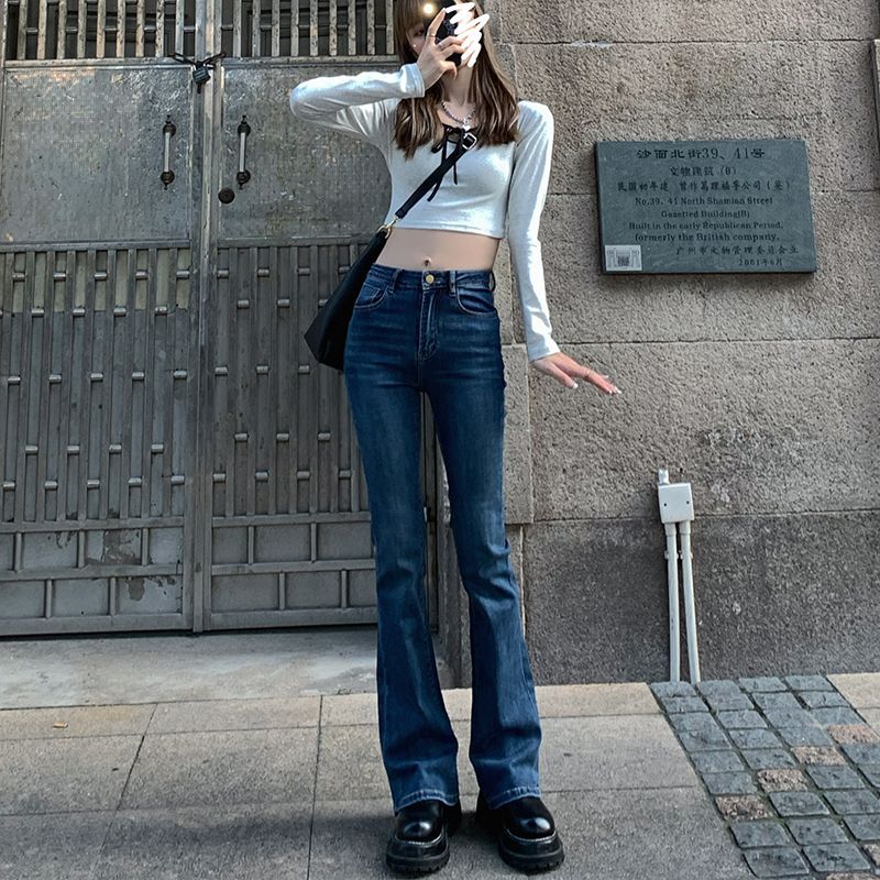 High-Waist Washed Bootcut Jeans