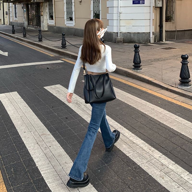 High-Waist Washed Bootcut Jeans