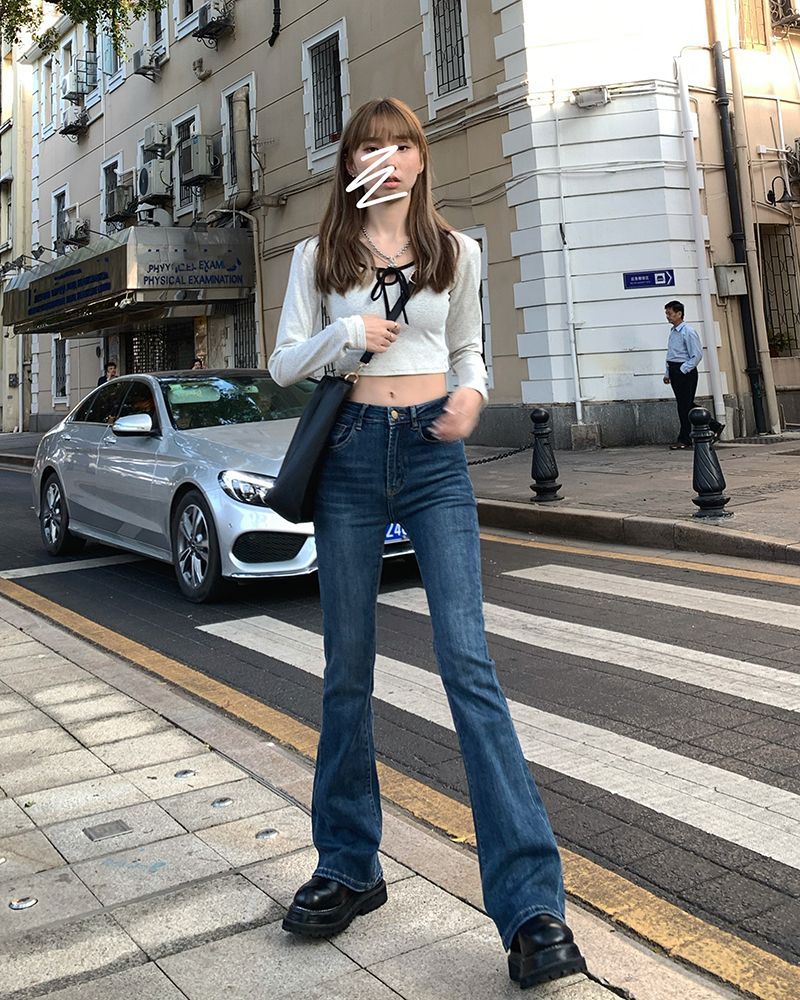 High-Waist Washed Bootcut Jeans