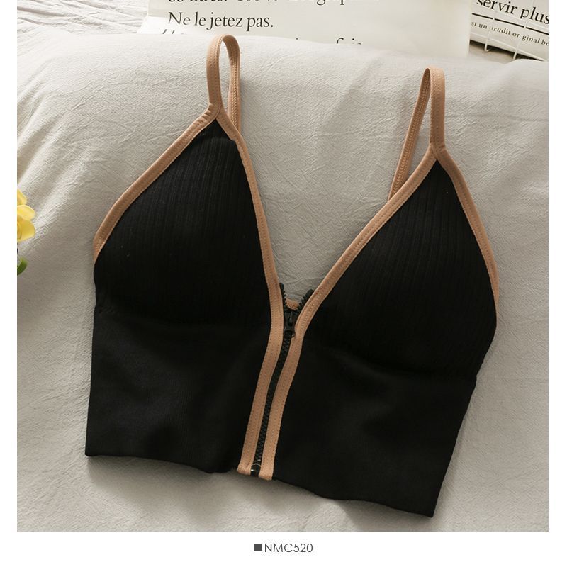 Contrast Trim Zip-Up Bustier Top