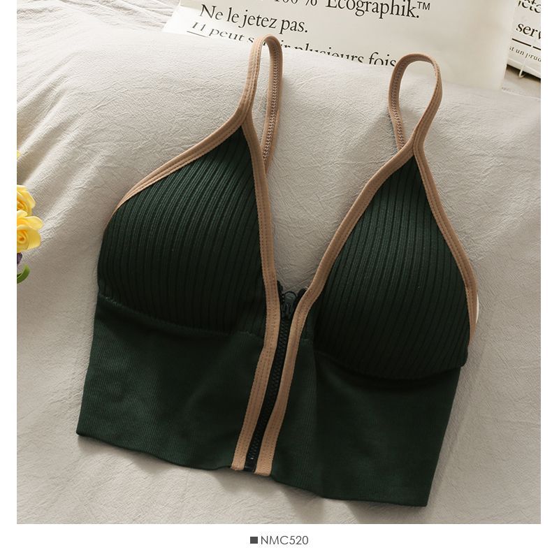 Contrast Trim Zip-Up Bustier Top
