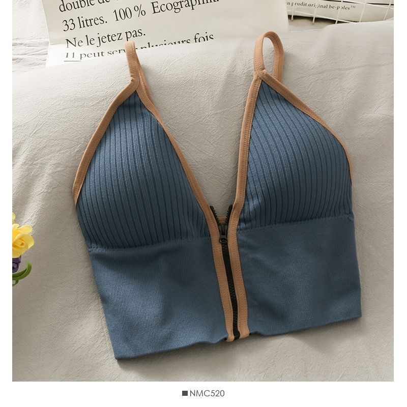Contrast Trim Zip-Up Bustier Top