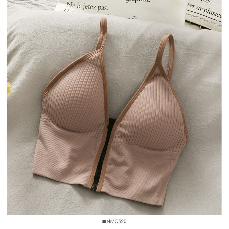 Contrast Trim Zip-Up Bustier Top