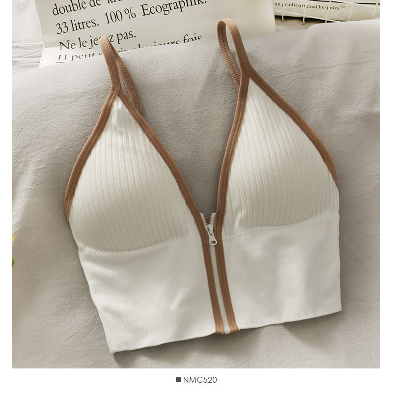Contrast Trim Zip-Up Bustier Top