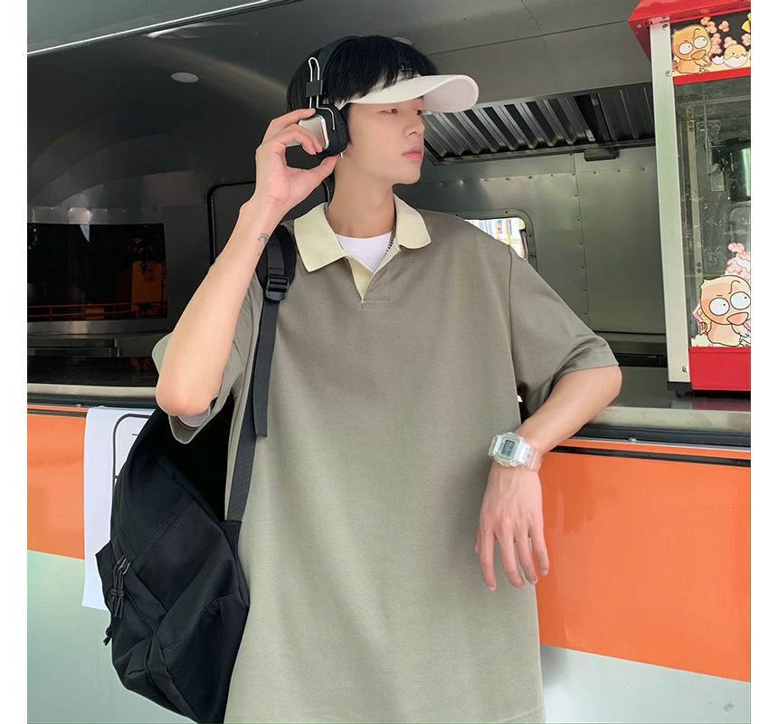 Short-Sleeve Contrast Collar Polo Shirt