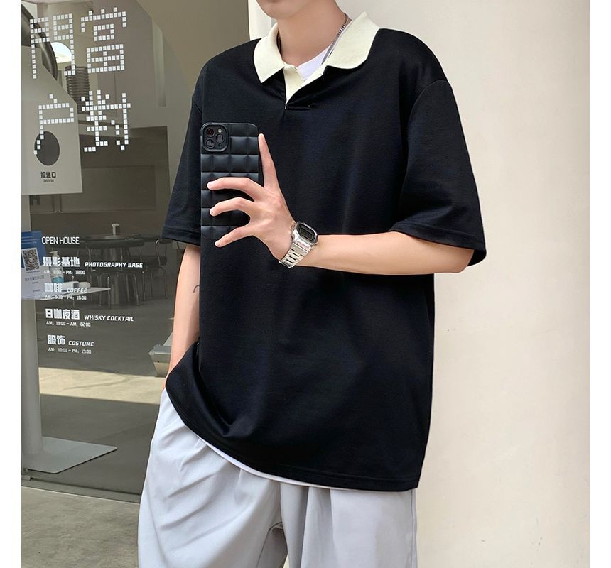 Short-Sleeve Contrast Collar Polo Shirt