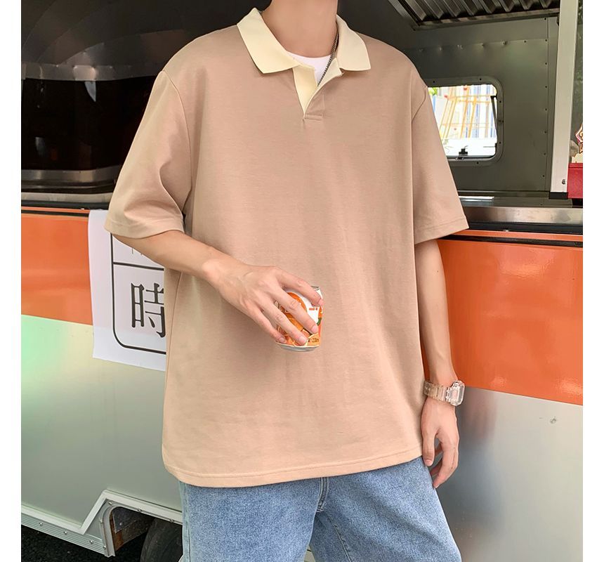 Short-Sleeve Contrast Collar Polo Shirt
