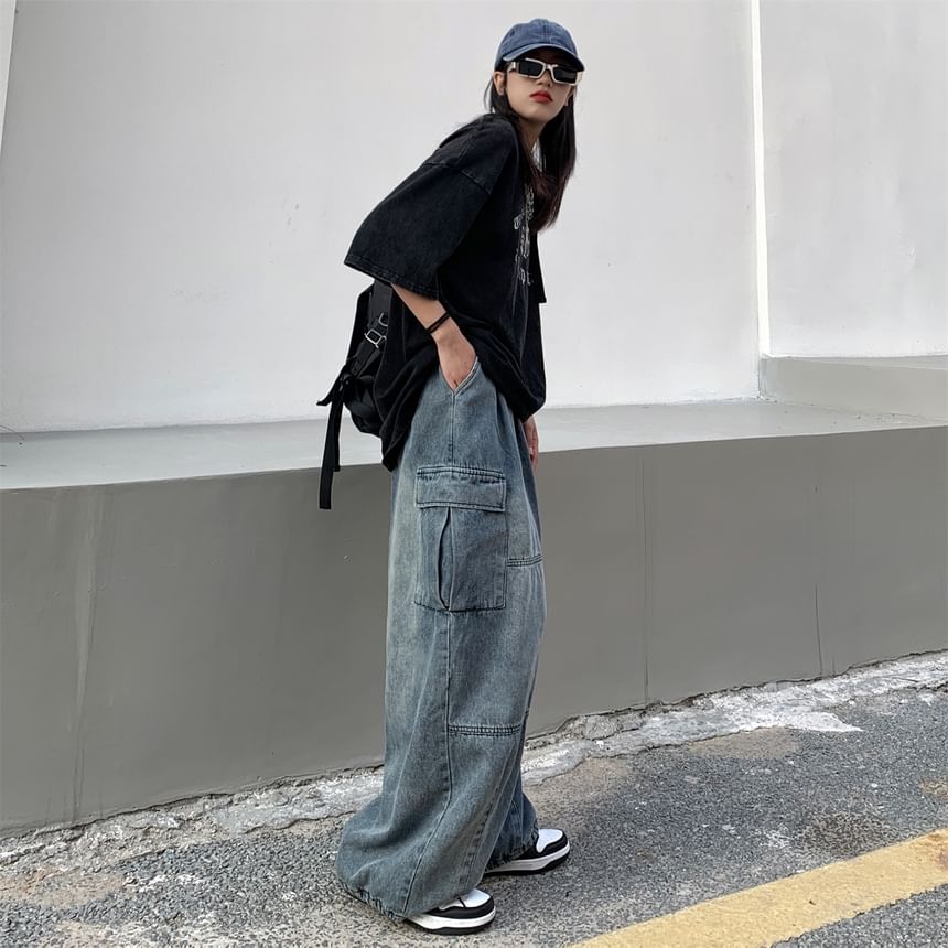 High Waist Baggy Cargo Jeans