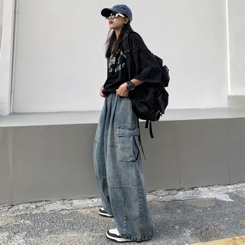 High Waist Baggy Cargo Jeans