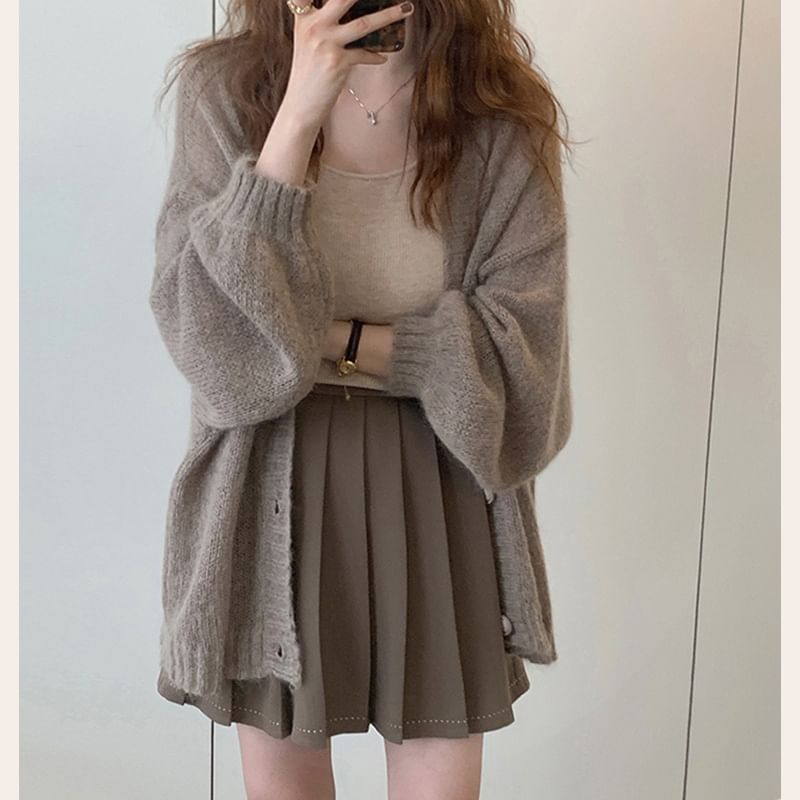 Lantern Sleeve Knit Cardigan