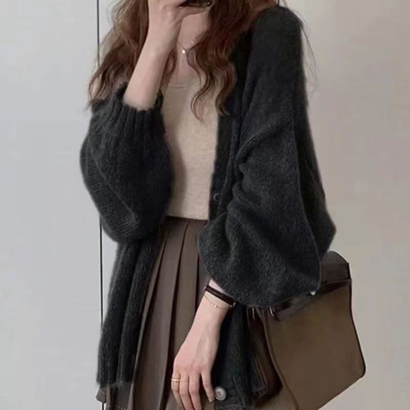 Lantern Sleeve Knit Cardigan