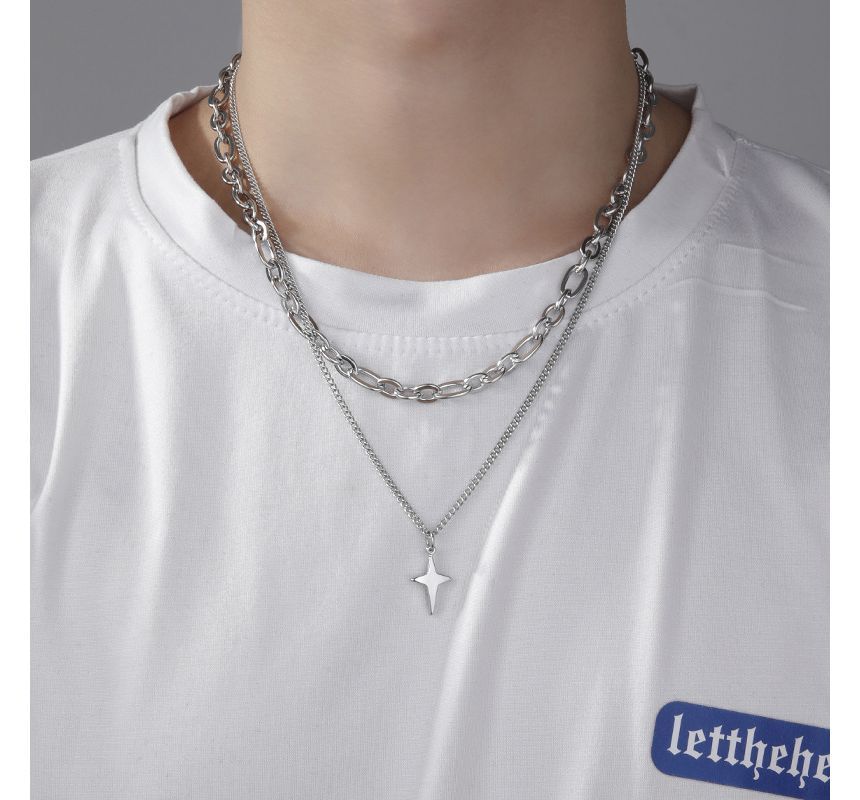 Star Pendant Layered Stainless Steel Necklace