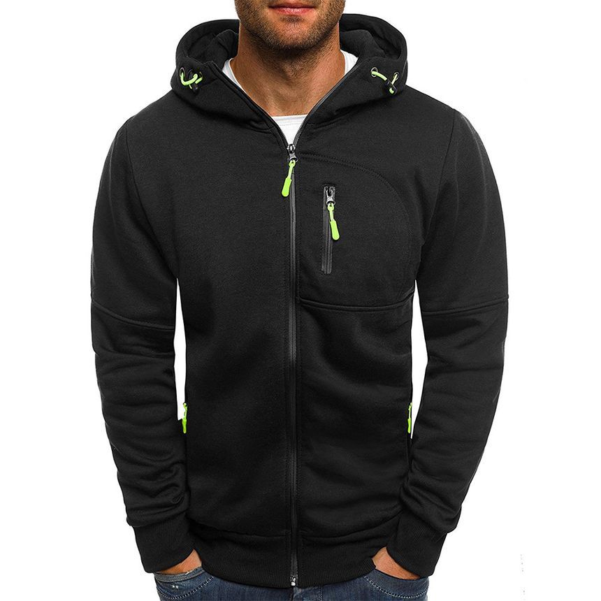 Stand Collar Hooded Contrast Zipper Pull Hoodie