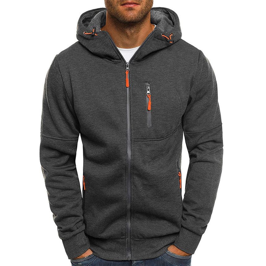 Stand Collar Hooded Contrast Zipper Pull Hoodie